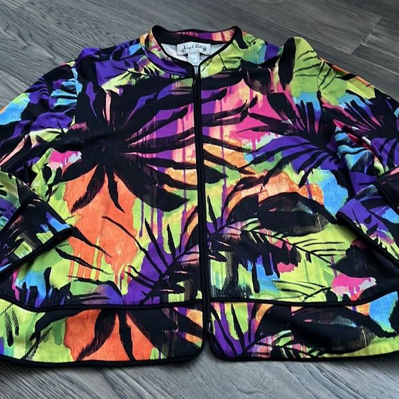 🔥Joseph Ribkoff🔥 | Neon colours tropical zip up sweater - Picture 2 of 11